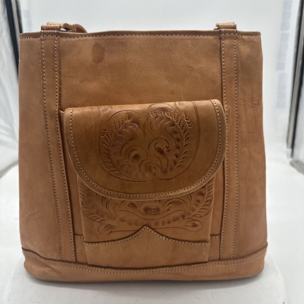 Force Ten Genuine Tooled Leather Western Boho Shoulder Tote Bag Western Cowgirl
